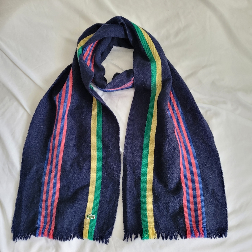 Lacoste Live Fringed Wool Scarf Multicolour Stripes